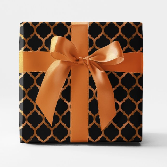 Faux Copper Foil and black Quatrefoil Wrapping Paper (Faux Copper Foil and black Quatrefoil Wrapping Paper)
