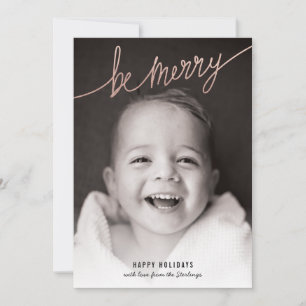Faux Copper Foil Script Holiday Photo Card