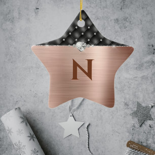Faux Copper Glam and Diamond Leather Monogram Ceramic Tree Decoration