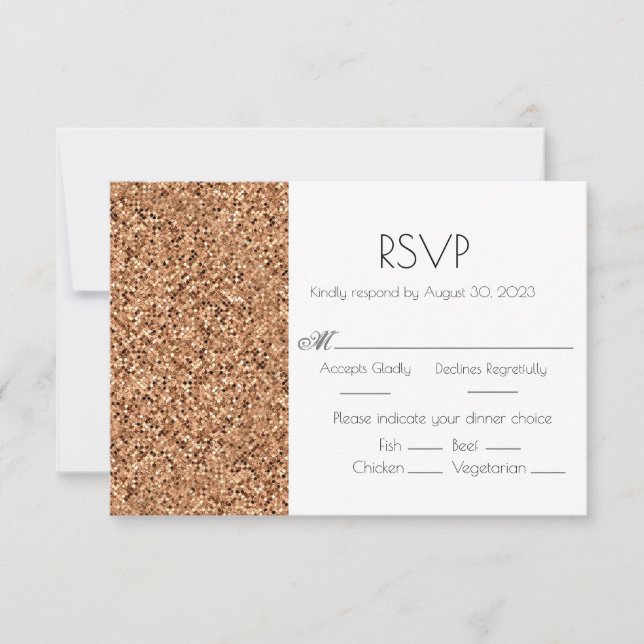 Faux Copper Glitter Wedding RSVP Card (Front)