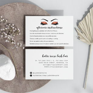 Faux Copper Lash Extension Aftercare Instructions Business Card