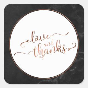 Faux Copper Love and Thanks Script w/ Black Marble Square Sticker