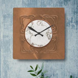 Faux Copper Marble Antique Square Wall Clock