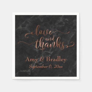 Faux Copper Script Love and Thanks w/ Black Marble Napkin