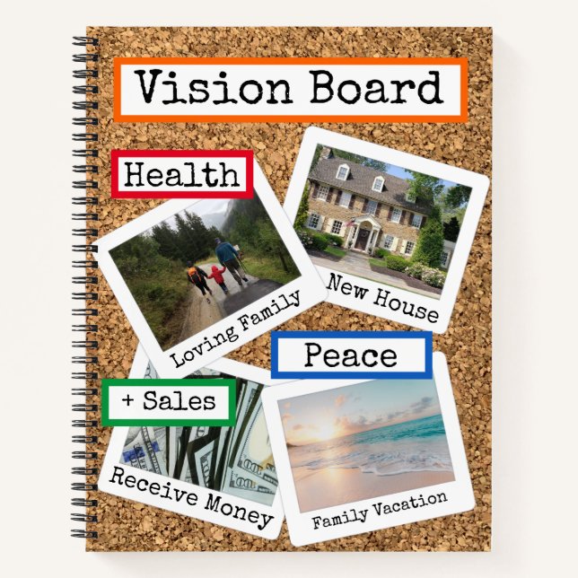 Faux Cork Custom Photo Collage Vision Board Notebook (Front)