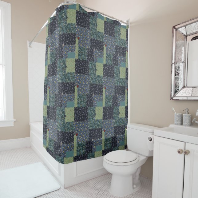 Faux Country Patchwork Quilt Shower Curtain (In Situ)
