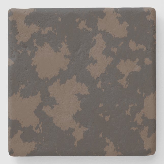 Faux Cow Print Black and Brown Stone Coaster (Front)