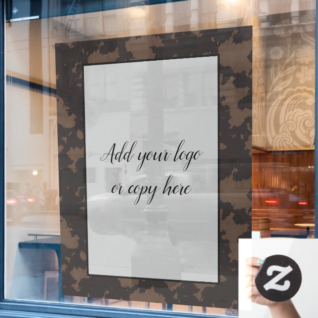 Faux Cow Print Black and Brown Window Cling (Cafe Window)