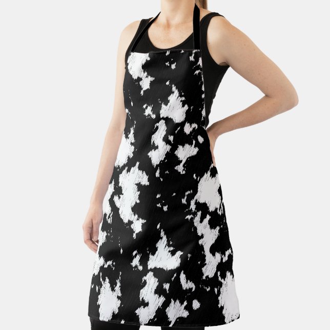 Faux Cow Print, Black and White Apron (Insitu)
