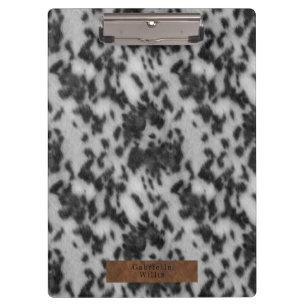 Faux Cowhide & Leather Animal Print Black & White Clipboard