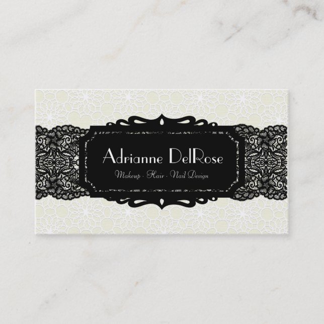 Faux Cream Black Lace French Vintage Business Card (Front)