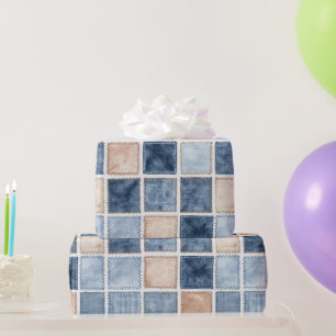 Faux Cream Denim Blue Jean Birthday Wrapping Paper