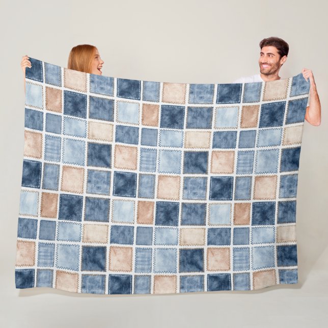 Faux Cream Denim Blue Jean Fleece Blanket (In Situ)