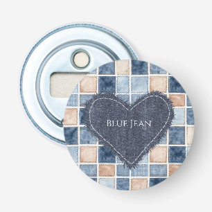 Faux Cream Denim Blue Jean Heart Bottle Opener