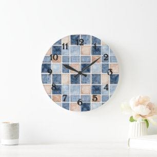 Faux Cream Denim Blue Jean Large Clock