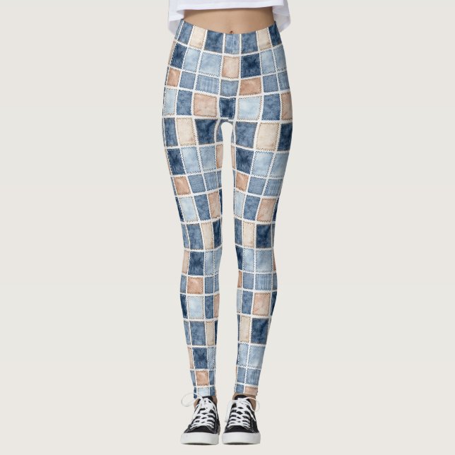 Faux Cream Denim Blue Jean Leggings (Front)
