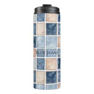 Faux Cream Denim Blue Jean Thermal Tumbler