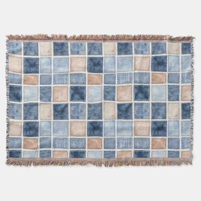 Faux Cream Denim Blue Jean Throw Blanket (Front)