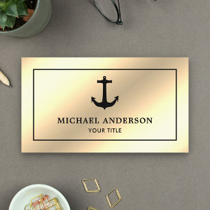 Faux Cream Gold Foil Black Nautical Anchor Business Card