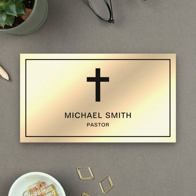 Faux Cream Gold Foil Jesus Christ Cross Pastor Business Card (Creator Uploaded)