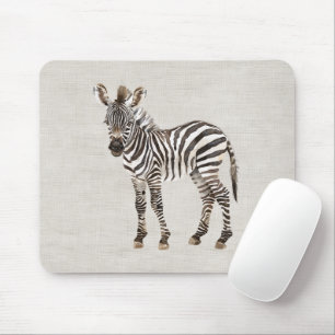 Faux Cream Linen Zebra Safari Animal Mouse Pad