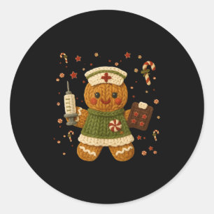 Faux Crochet Christmas Gingerbread Cookies Classic Round Sticker