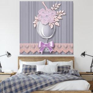 Faux Crochet Floral Lace & Bow Bedroom Canvas Print