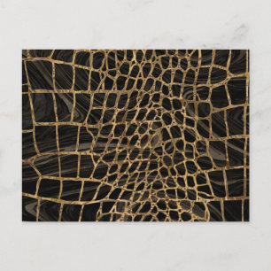 Faux Crocodile Black Liquid Marble and gold Postcard
