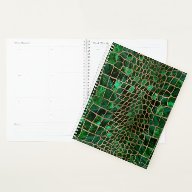 Faux Crocodile texture Malachite and gold Planner (Display)