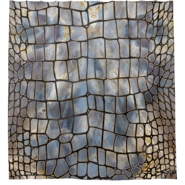 Faux Crocodile texture marble and gold Shower Curtain (Front)
