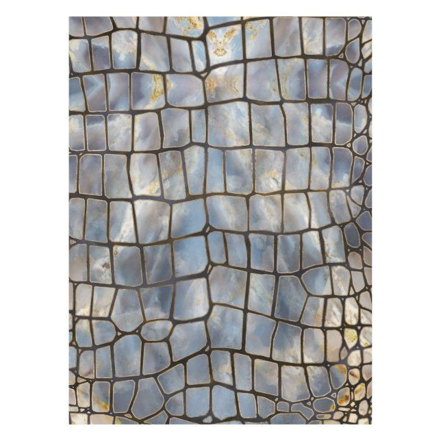 Faux Crocodile texture marble and gold Tablecloth (Front)
