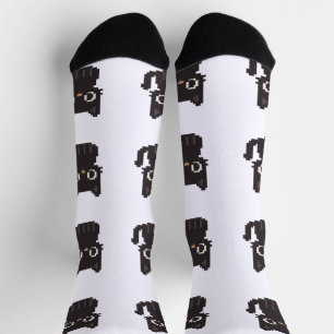 faux cross-stitch pixel art Black Cat Socks