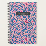 Faux Cutouts Watercolor Boho Folk Art Inspired Planner<br><div class="desc">pink and blue cutout watercolor inspired floral pattern on front and back with name inside grey rectangle at front.</div>