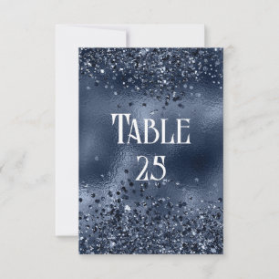 Faux Dark Blue Glitter & Foil Wedding Table Number