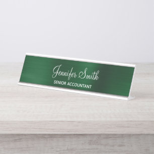 Faux Dark Green Foil Desk Name Plate