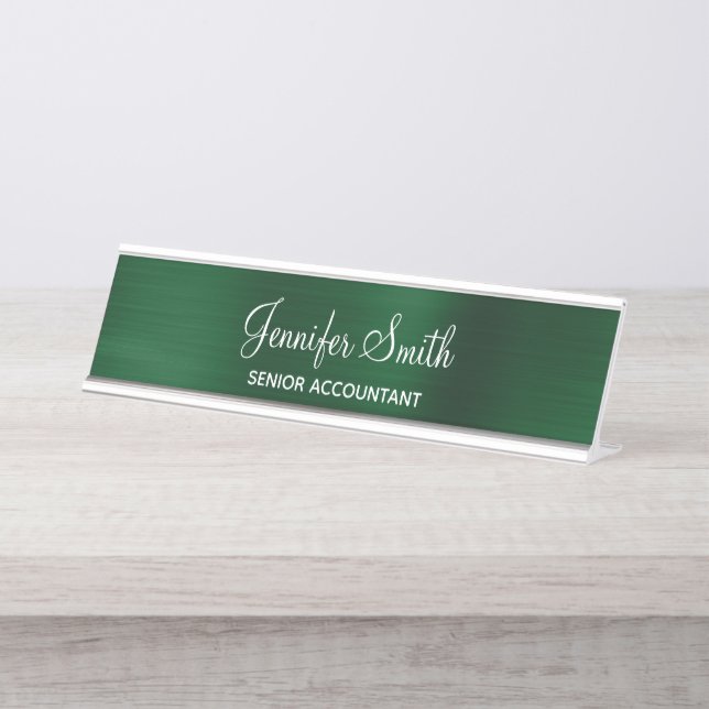 Faux Dark Green Foil Desk Name Plate (Front)