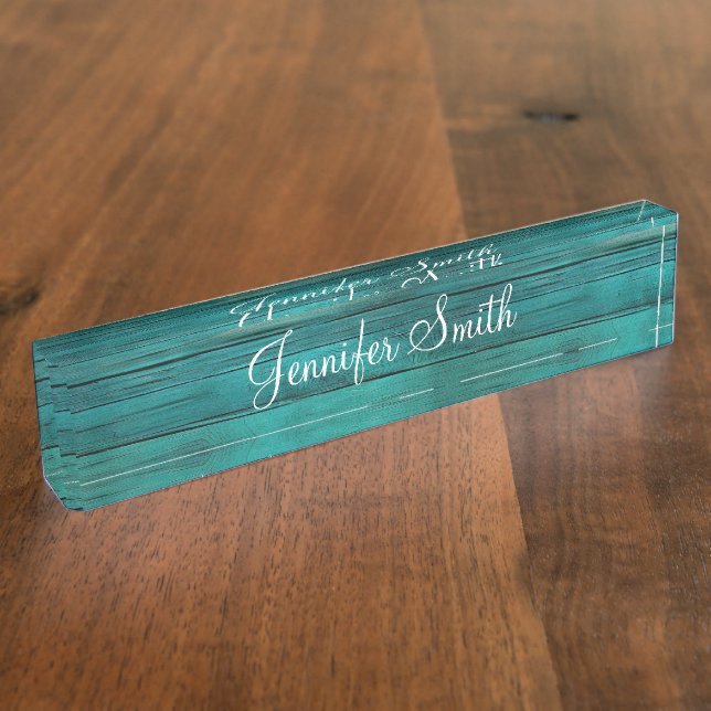 Faux Dark Turquoise Wood Nameplate (Side)