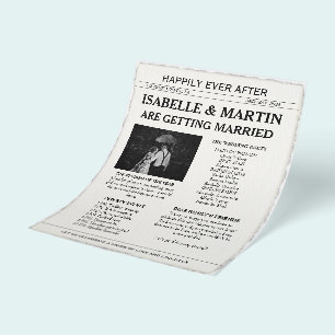 Faux Deckle-Edge Black and White Newspaper Wedding Flyer