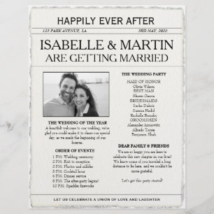 Faux Deckle-Edge Black and White Newspaper Wedding Flyer