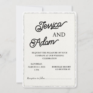 Faux Deckle Edge Paper Invitation Script Wedding