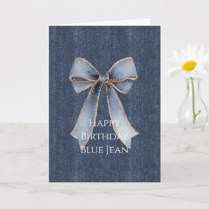 Faux Denim Blue Jean Bow Card