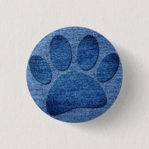 Faux Denim Jeans Dog Paw Print  3 Cm Round Badge