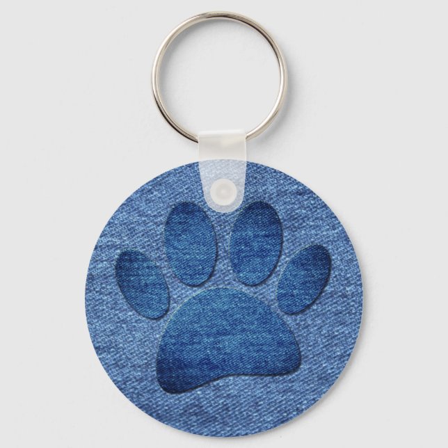 Faux Denim Jeans Dog Paw Print  Key Ring (Front)
