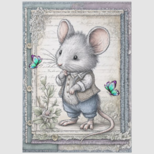 Faux Denim & Lace Fantasy Mouse Decoupage Tissue Paper