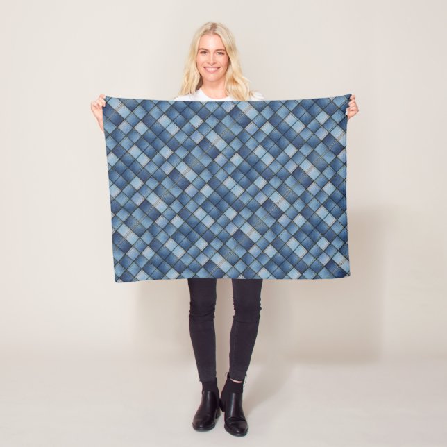 Faux Denim Patchwork Fleece Blanket (In Situ)
