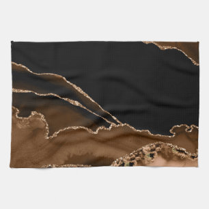 Faux Desert Brown Marbled Agate Contemporary Stone Tea Towel