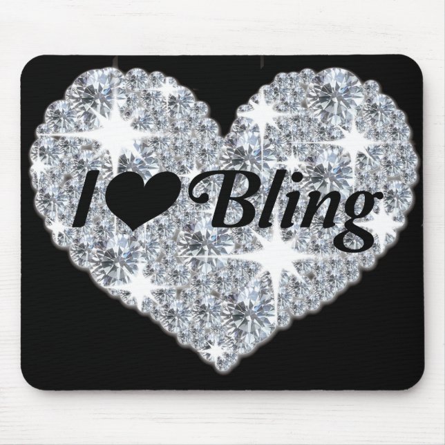 Faux diamond heart 'i love bling' mouse mat (Front)