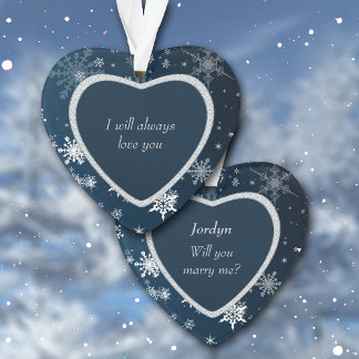 Faux Diamond Heart Snowflake Will You Marry Me Ornament