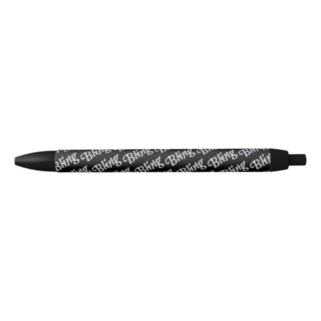 Faux diamond on black Bling design Black Ink Pen (Front)