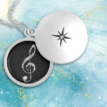 Faux Diamond Treble Clef on Black Music Locket Necklace<br><div class="desc">Stunningly beautiful is this necklace that features a faux diamond formed treble clef. The image is placed on a black background for dramatic effect,  but you may easily change the background colour by customising it. Perfect for the music student,  teacher,  or performer! *Design credit to ThingsByLary.</div>